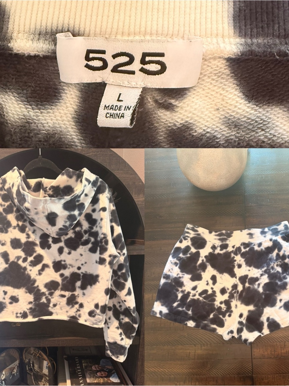 Revolve brand 525 Tie-Dye Hoodie(M) + Shorts(L) Set - Black & White